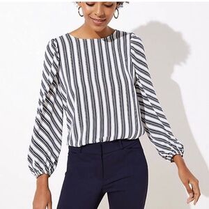 Ann Taylor LOFT classic striped blouse long sleeve M